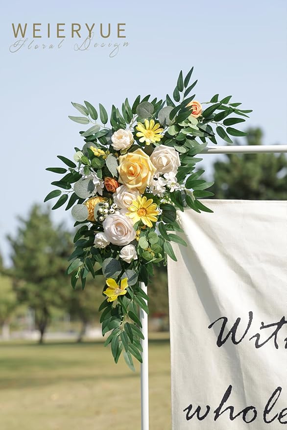 Artificial Flower Swag Kit, 2 Pieces, Creamy Yellow Silk for Wedding Arch