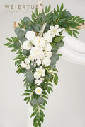 Artificial Flowers Arch Swag Set, 2 Swags and Chiffon Drape, Fairy White