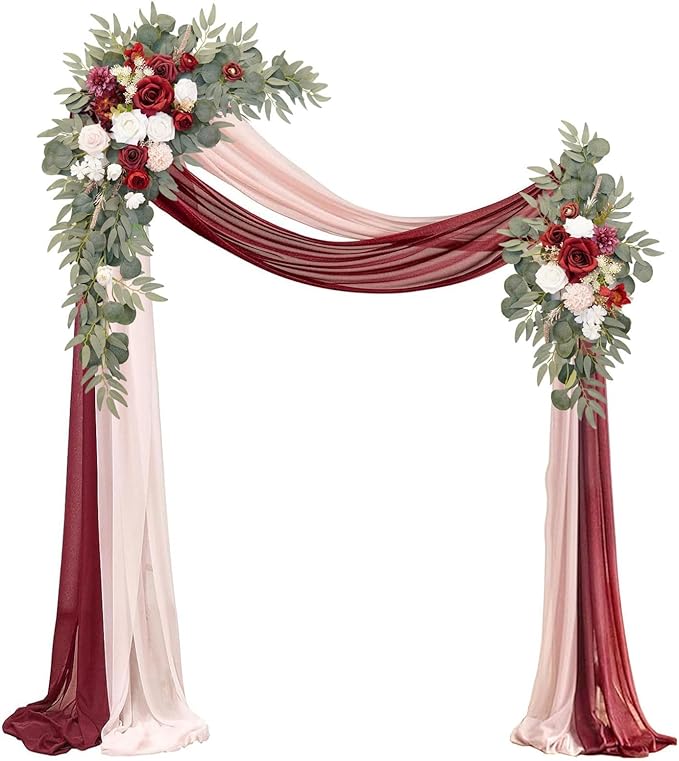 Artificial Flower Arch Swag Kit, 4 Pieces, Burgundy and Blush