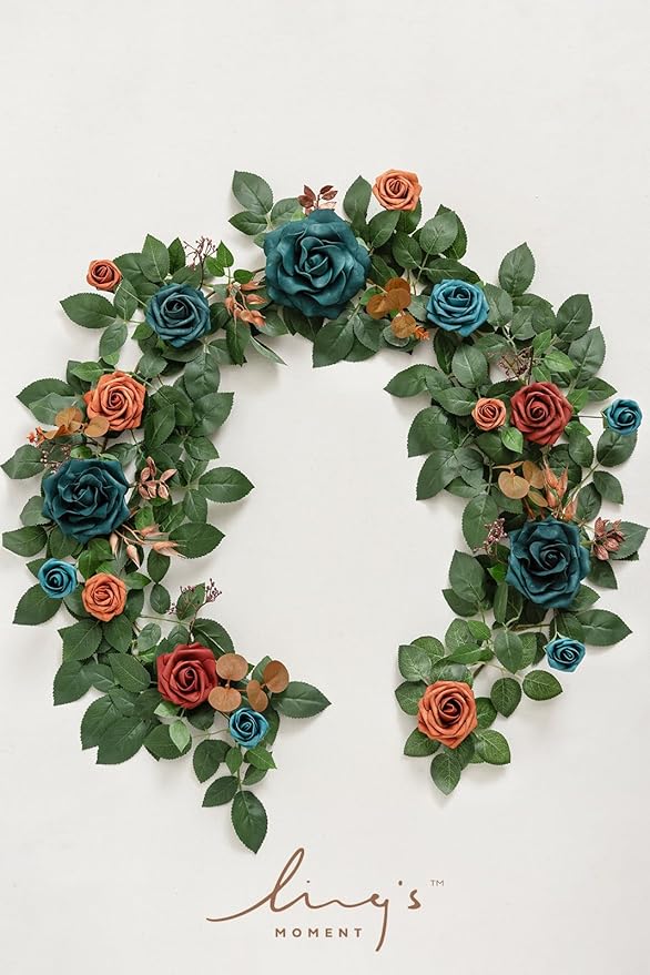 Artificial Flower Garland 5 ft Teal Blue Foam Rose Vine for Weddings