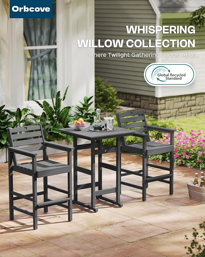 Patio Bar Table, Adirondack Chairs and Table 4 Pieces Set, Bar Height Chairs - Image 6