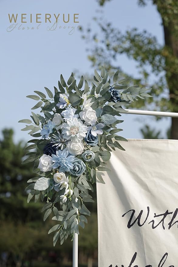 Artificial Flowers Blue Rose Swags, 2-Pack with Ties and Clips