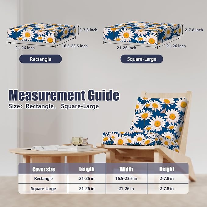 Cushion Covers 8 Pack Stretch-Fit Daisy Flower Patio Chair Covers