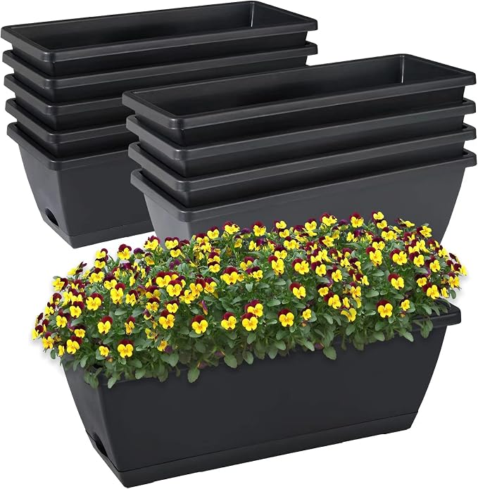 Window Box Planter, 10 Pack Plastic Vegetable Flower Planters Boxes 17 Inches by CHUKEMAOYI
