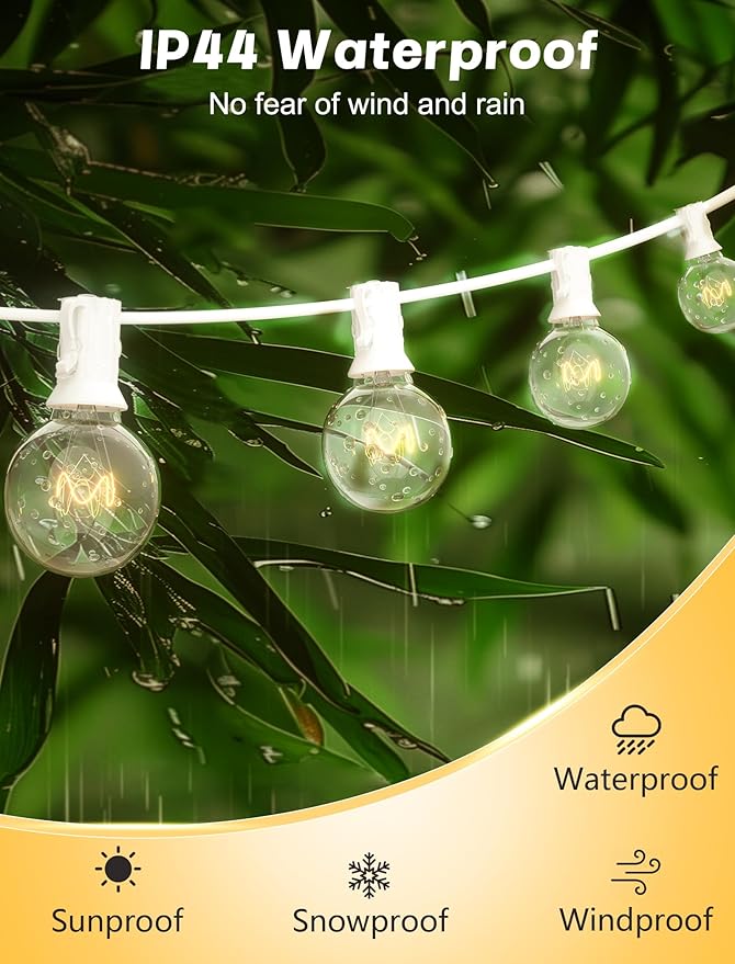 String Lights, 50 ft Globe G40 Bulbs, Warm White, Connectable