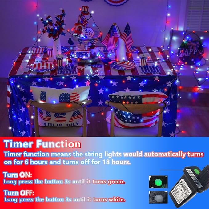String Lights 500 LED 165 ft Red White Blue Outdoor Waterproof