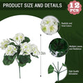 Artificial Geranium Flowers, White Silk, UV Resistant, 6 Bundles
