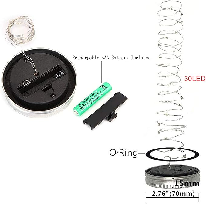 String Lights for Mason Jars, 12 Pack Solar LED Lids in 4 Colors