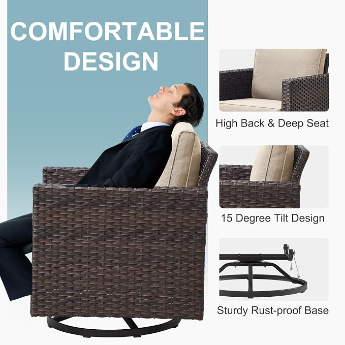 Belord 5 Pieces Wicker Patio Furniture Set: 4 Outdoor Swivel Glider Rocker - Image 5