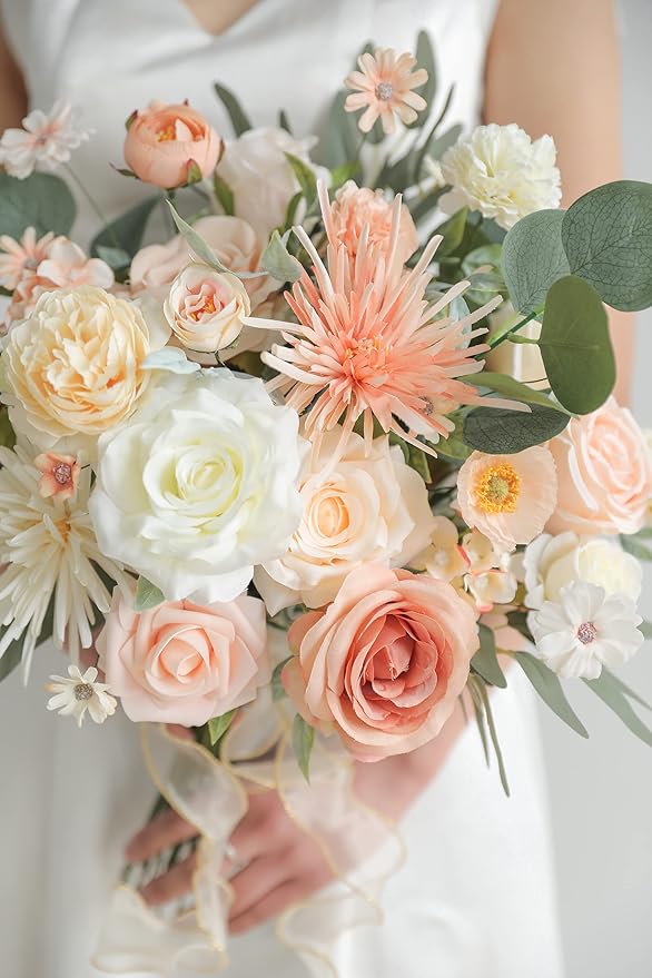 Artificial Flowers Champagne Bulk Set, 31 Heads with 40 Stems and 11 Leaves