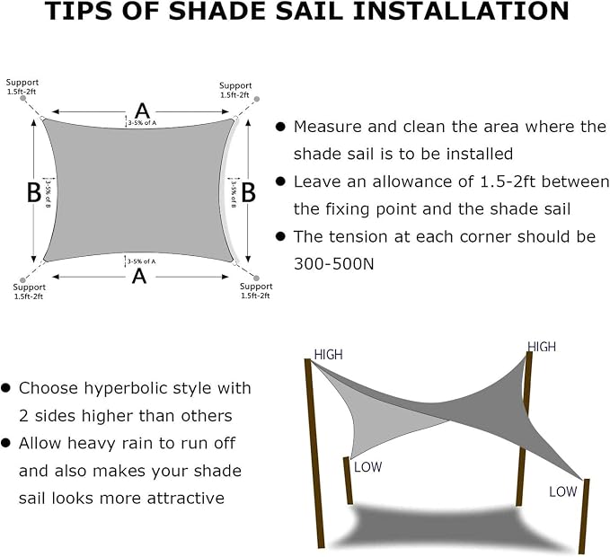 KANAGAWA Sun Shade Sail 7'x13' Gray Rectangle UV Block Canopy Awning Shelter - Image 6