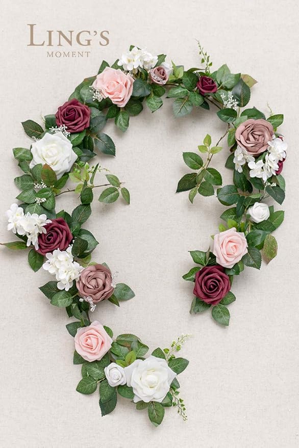 Artificial Rose Garland 5 Ft Dusty Rose Foam Silk Flowers Vine