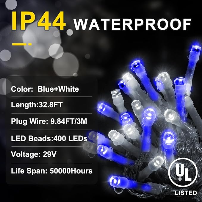 String Lights 400 LED 33ft Blue and White Outdoor Christmas