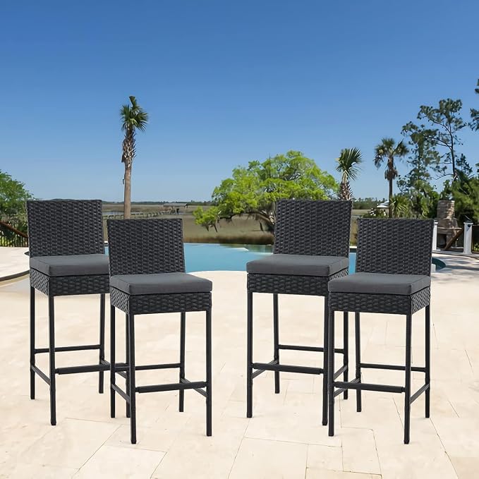 ECOTOUGE Wicker Bar Stools Set of 4, Outdoor Rattan Barstools Counter Height - Image 2