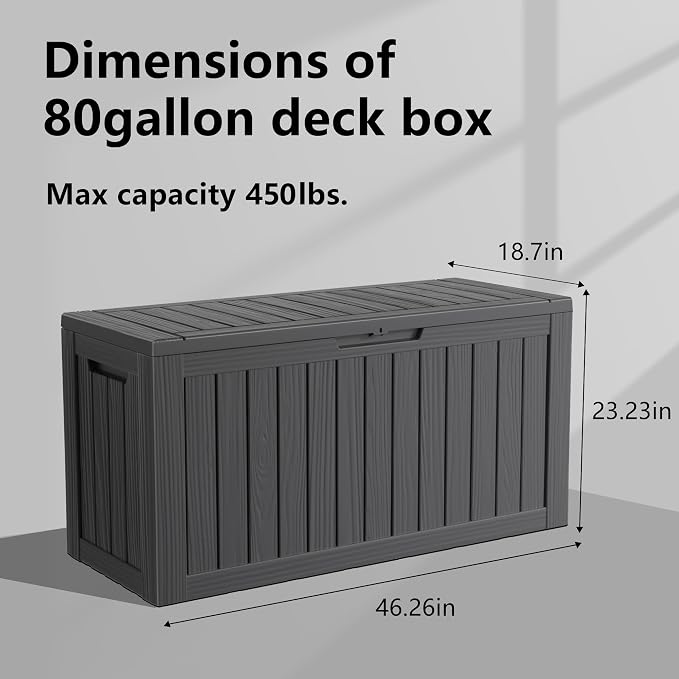 EasyUp 80 Gallon Resin Deck Box Storage Outdoor Waterproof Boxes Lockable UV - Image 2