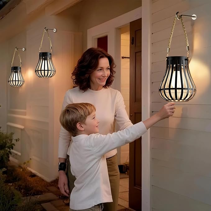 Lanterns, Black Solar Hanging Lamp, 24 Ceramic Cores, Waterproof