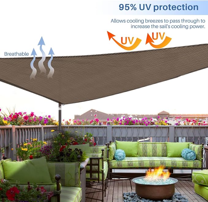 E&K Sunrise 9' x 9' x 9' Sun Shade Sail Triangle Canopy Shade Cover UV Block - Image 5