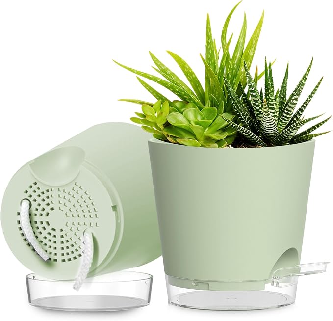 Plant Pots 8 Inch Self Watering Pots, 2 Pack Plastic Planters by SQKH