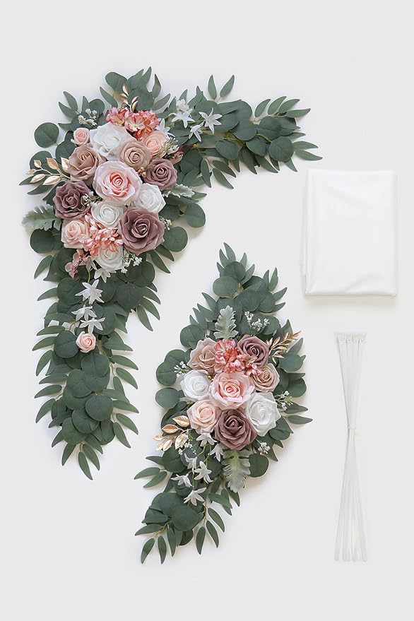 Artificial Flower Swag Set for Wedding Arch, Dusty Rose, 26Ft Draping Fabric