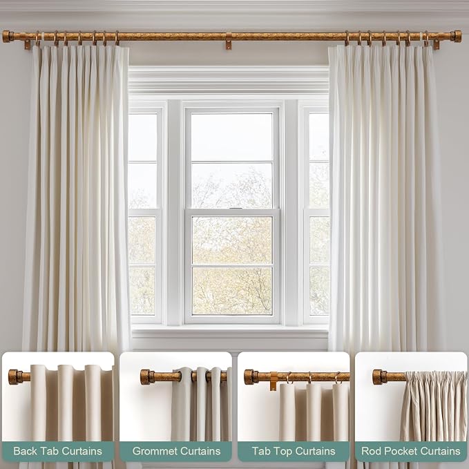Retro Gold Curtain Rods for Windows 66 to 120 Inches Adjustable Length Heavy - Image 4