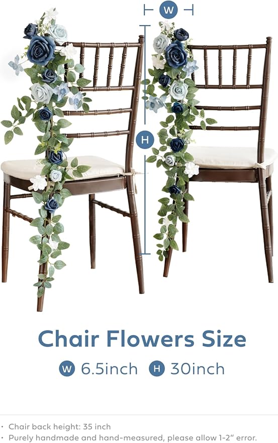 Artificial Flowers Wedding Aisle Chair Swags, 10 Pack, Dusty Blue