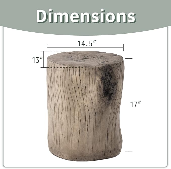 SUNBURY Stump Side Table, Concrete Side Table Coffee Log End Table, Patio Faux - Image 3
