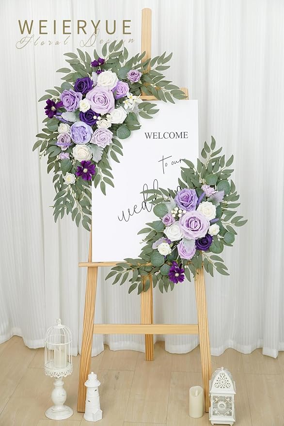 Artificial Flower Swag Kit, Purple Silk Wedding Arch Flowers, 2 Pieces