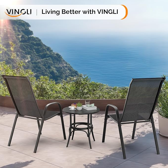 VINGLI Patio Chairs Set of 2 – Stackable Outdoor Dining Chairs - Image 7