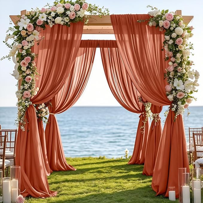 Outdoor Curtains: Terracotta Chiffon Arch Drape, 2 Pieces, 29 x 6 Yards