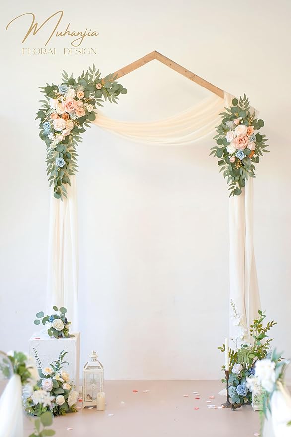 Artificial Flowers Wedding Arch Kit, 4 Pieces, Champagne and Blue