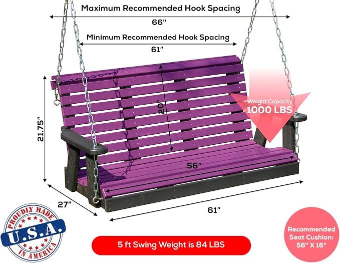 Poly Lumber Wood 5FT Porch Swing Amish Craftsmandship Made in USA HDPE - Image 2