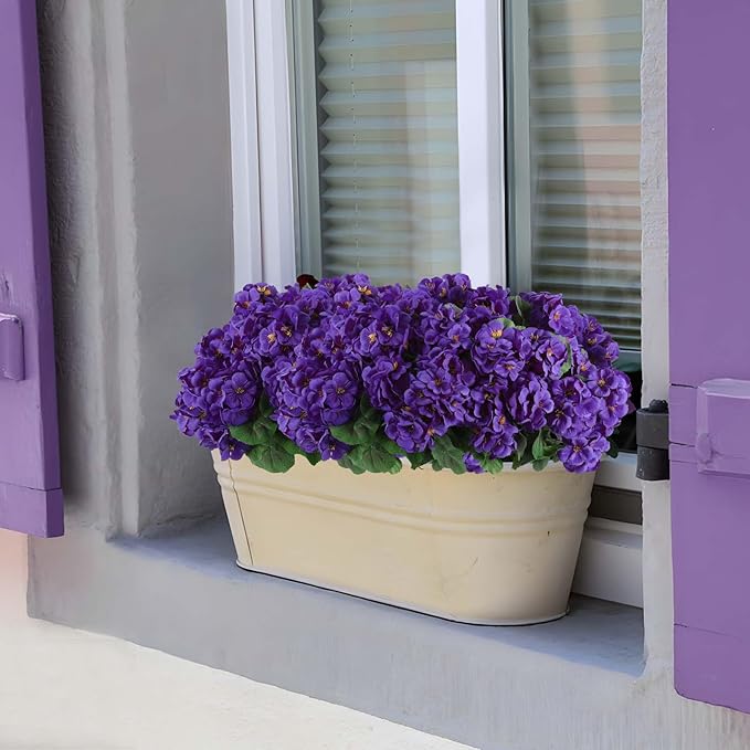 Artificial Flowers, Purple Silk Geranium, 6 Bundles, Indoor Outdoor