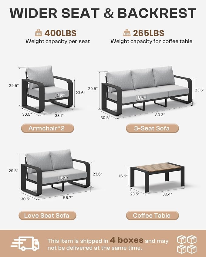 Aluminum Outdoor Patio Couch, 3 Seats Oversized Patio Sofa - Image 9
