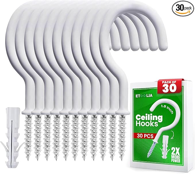 30 Pcs Ceiling Hooks for Hanging Plants, Utensils and Lights, 1-1/4 inch Vinyl by Etoolia