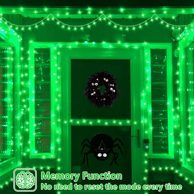 String Lights 165 ft 500 LED Green Outdoor Strand with 8 Modes