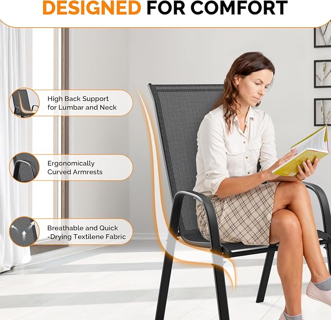 VINGLI Patio Chairs Set of 2 – Stackable Outdoor Dining Chairs - Image 5