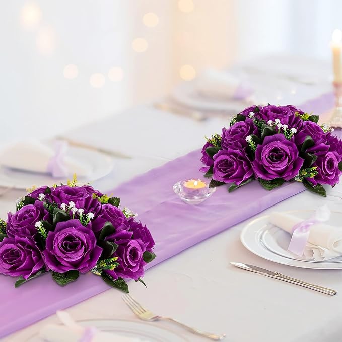 Artificial Flower Balls, 6 Pcs Purple Silk Rose Centerpieces