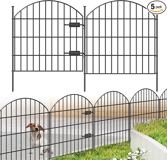 Metal Garden Fence with Gate 28in x 11.7ft, 1 Gate + 4 Panels Rustproof Border by FOREHOGARGARDEN%EF%BC%86HOME