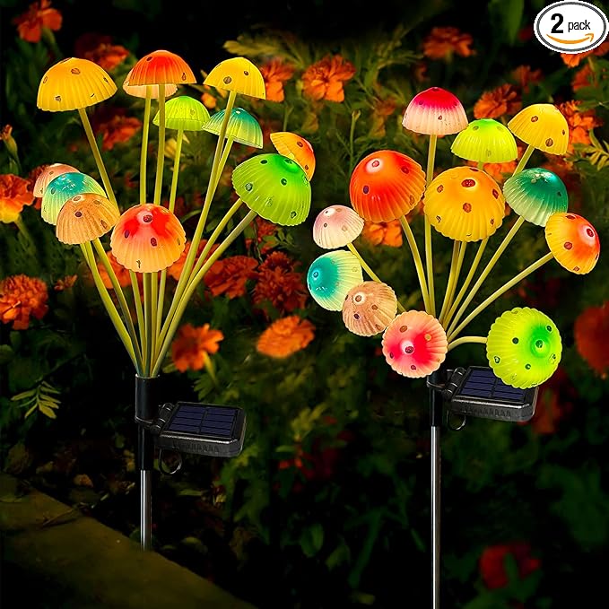 Solar Garden Lights Decorative, 2 Pack 24LED Solar Powered Mushroom Lights by KohlrabiDecor