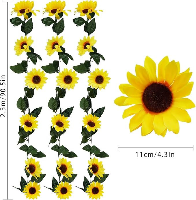 Artificial Sunflower Garland, 7.5 Ft Silk Vines in Yellow and Green