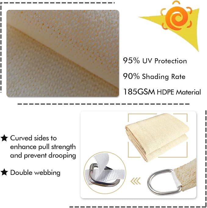 KANAGAWA 9'X13' Cream Custom Size Sun Shade Sail Rectangle UV Block Canopy Cover - Image 3