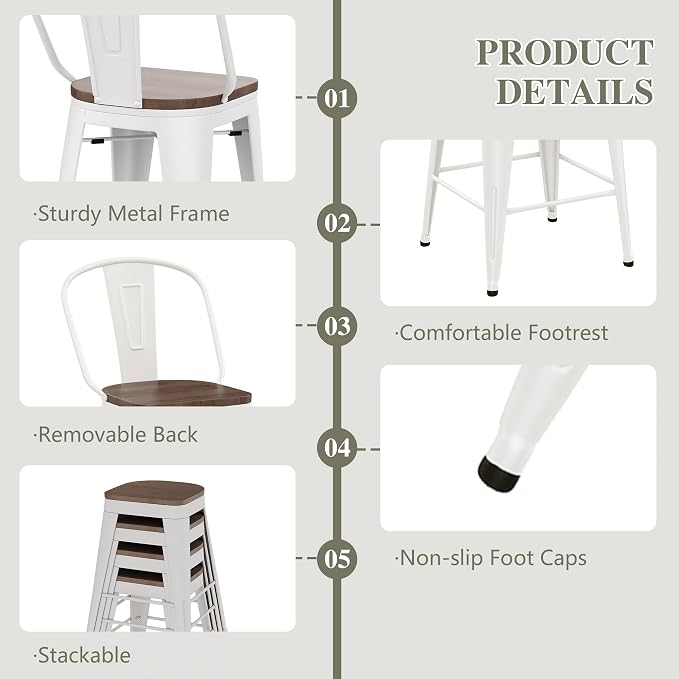 Yongqiang 26 inch Metal Bar Stools Set of 4 Farmhouse Kitchen Island Counter - Image 7
