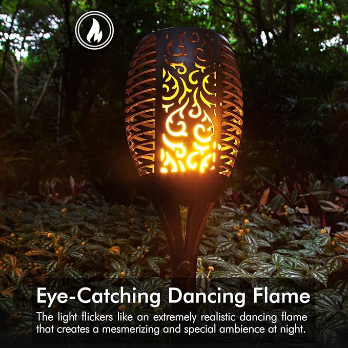Torches, 43-Inch Outdoor Solar Lights with Three-Mode Flame Effect