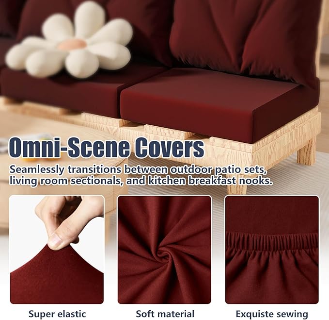 Cushion Covers, 8 Pack Stretch Fit in Wine-Red, Machine Washable