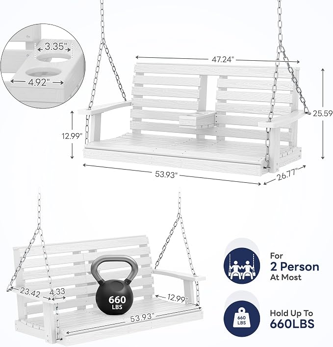KINGYES Outdoor Hanging Porch Swing Set of 2, Waterproof Swing - Image 3
