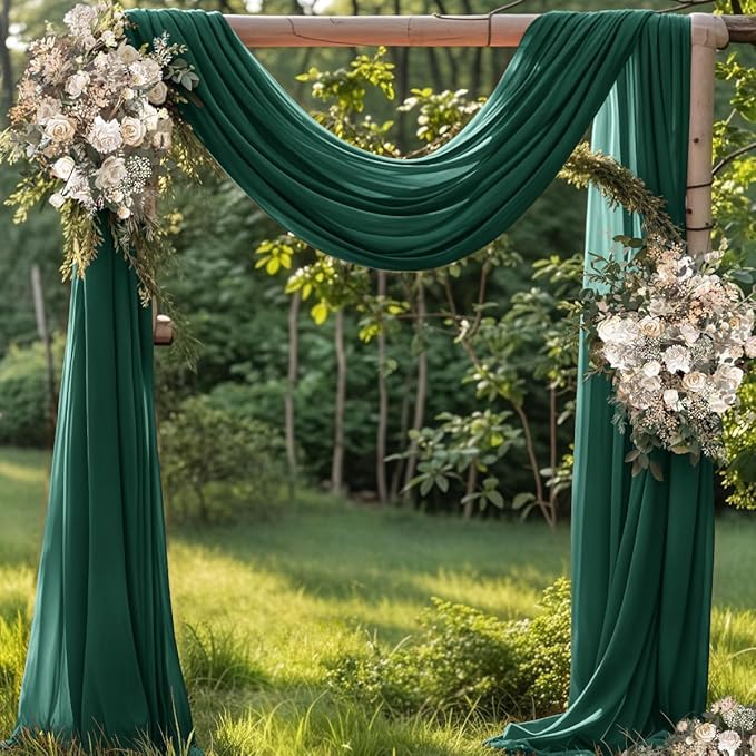 Outdoor Curtains: Emerald Chiffon Arch Draping, 29 in x 6 Yd Precut