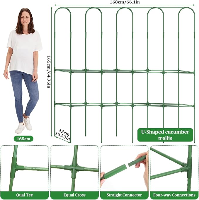 Cucumber Trellis for Raised Bed 5.4x5.5ft U-Shape Adjust Metal Garden Trellis - Image 2