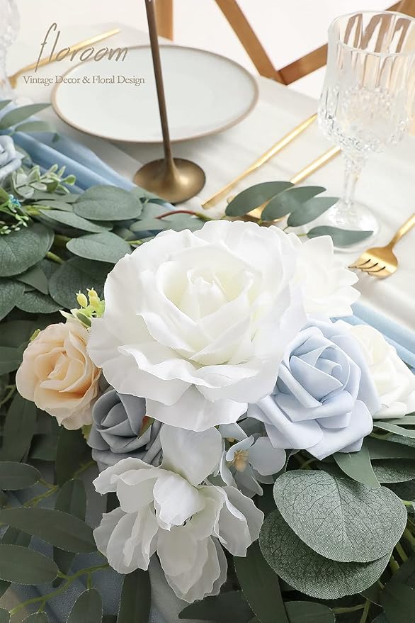 Artificial Flowers Garland 6 ft Dusty Blue Eucalyptus Faux Silk Vine