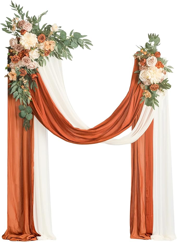 Artificial Flowers Kit for Wedding Arch, Terracotta Silk Swags and Drapes