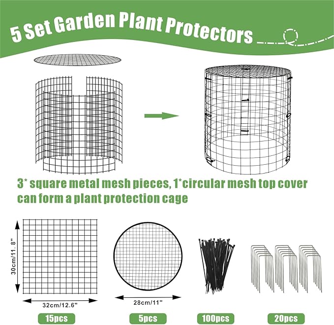 Plant Cages Supports 5 Sets Black Vinyl Coated Wire Garden Protectors